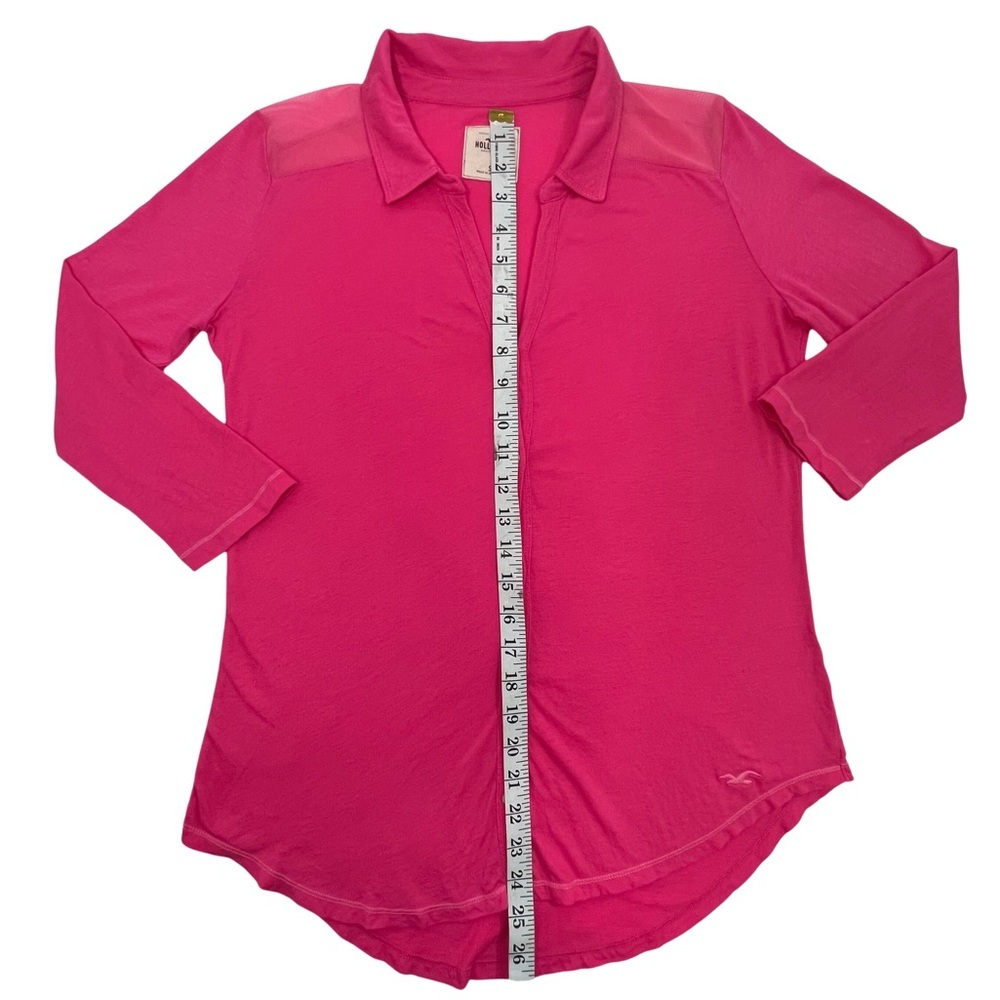 Hollister Tee Mesh Shoulder Button Front Hot Pink Barbiecore Medium M - Picture 11 of 17